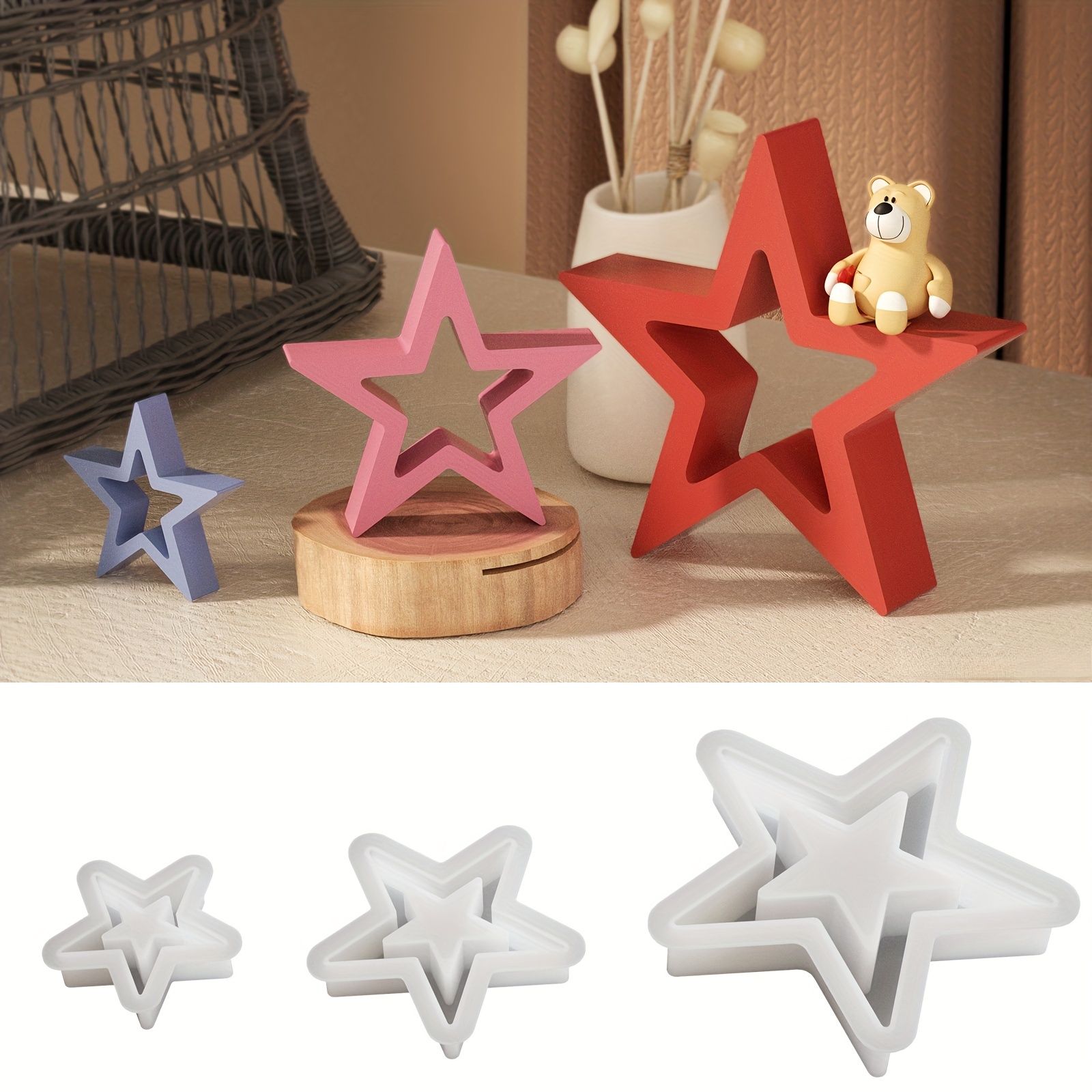 

3pcs/set Star Christmas Tree Decoration Silicone Resin Mold Craft Diy Candle Mould Crystal Epoxy Resin Casting Molds Concrete Plaster Molds