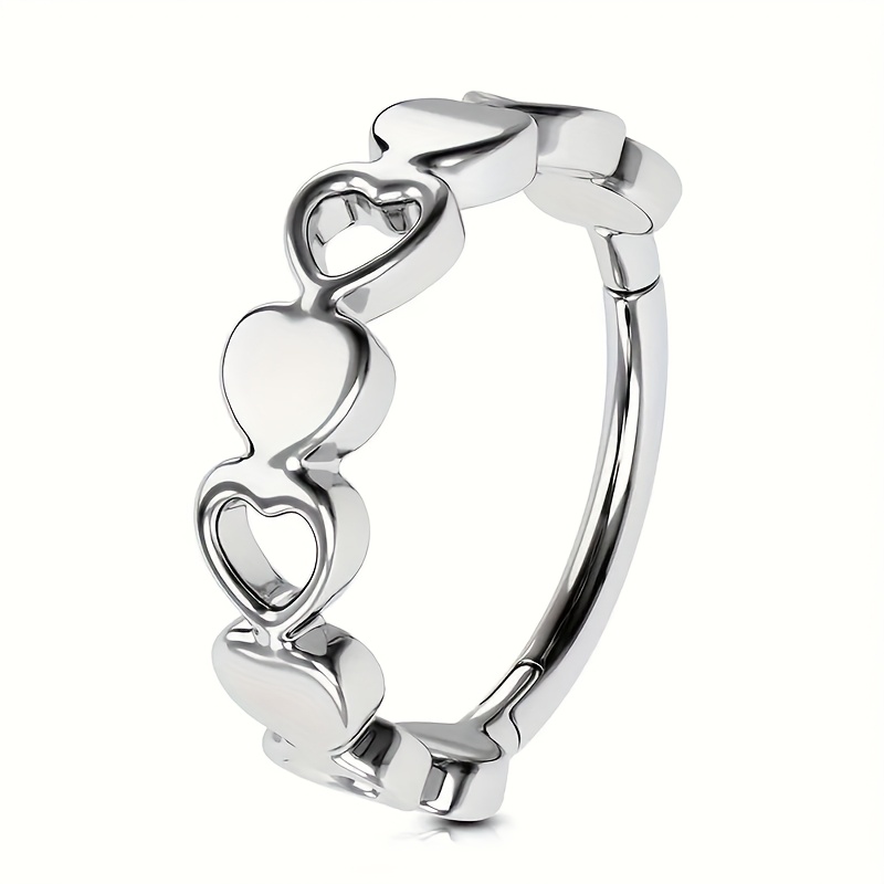 TEMU 1pc Elegant 316l Stainless Steel 16g Heart-shaped Hinge Cartilage Hoop Earring, Nose Ring, Lip Ring - Everyday Wear, Holidays, Vacations,