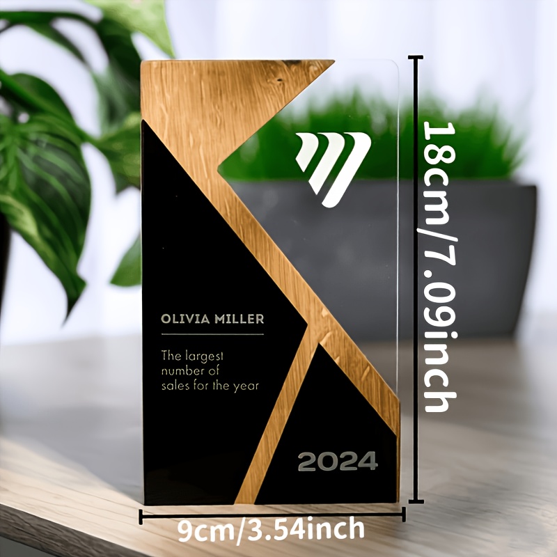 TEMU 2d Flat, Custom Text And Logo Acrylic Wooden Trophy — Modern , Suitable For /leadership/team Recognition Awards, For Employee