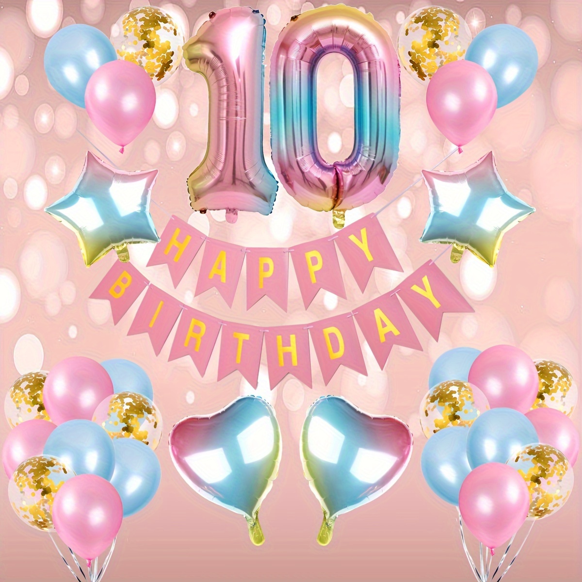 

44pcs 32 pouces Ballon en aluminium à film numérique dégradé avec bannières, décoration de fête d'anniversaire, décorations de 10e anniversaire