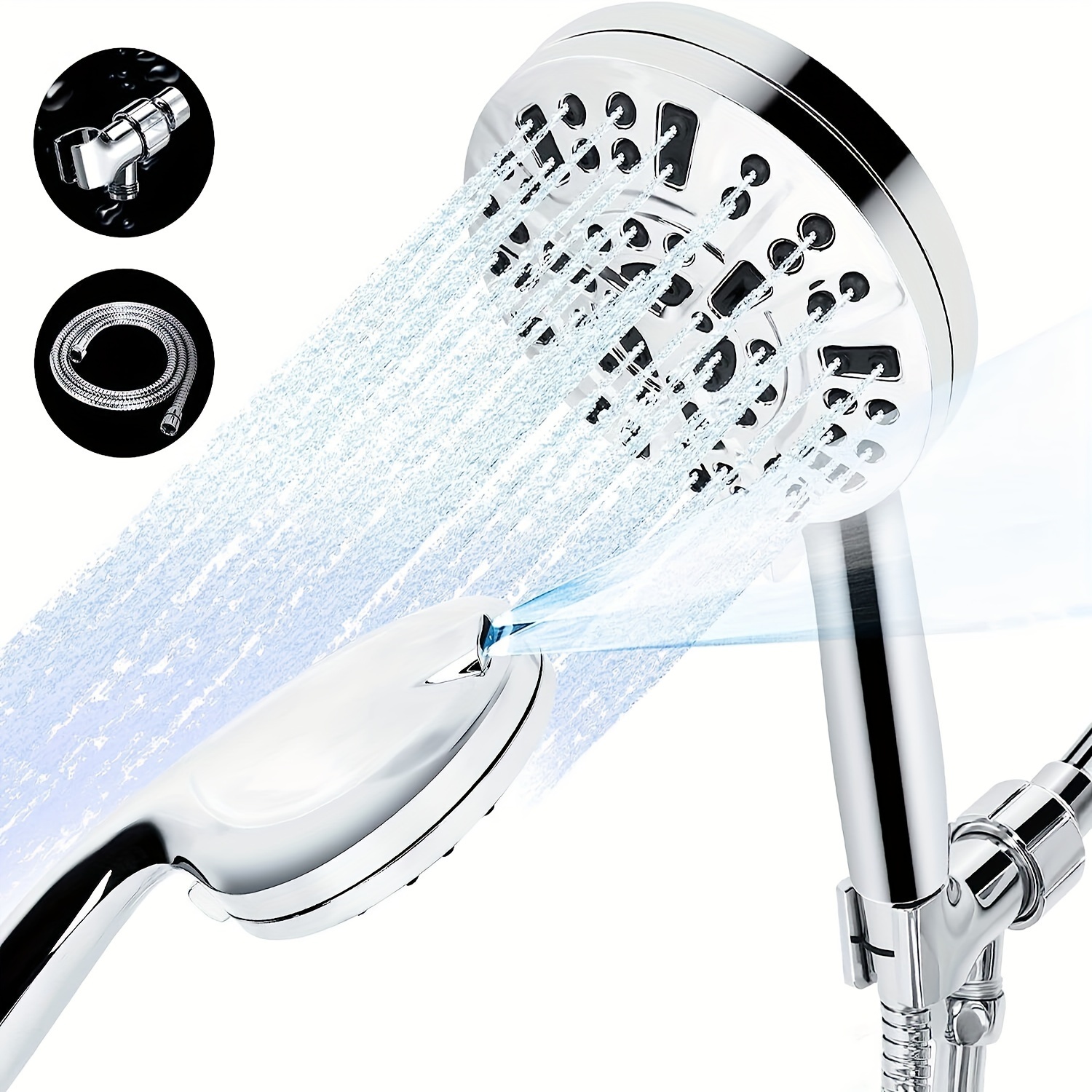 

Shower Head High Pressure 10 Settings Spray Handheld Shower Heads With Hose 5 Ft