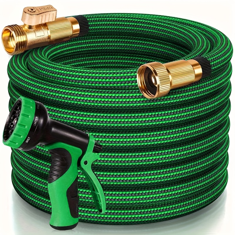 100FT Garden Hose For Lawn, Heavy Duty Water Hose With 10-Function High-Pressure Nozzle, Car Wash Water Hose And Watering Hose, Leak-Proof 3/4