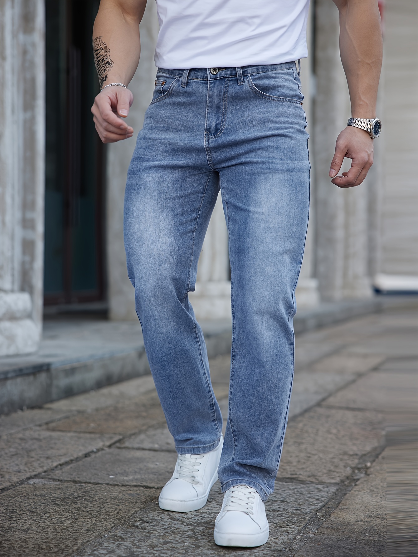 2025 Spring/Summer Slim-Fit Stretch Jeans for Men in Light Blue