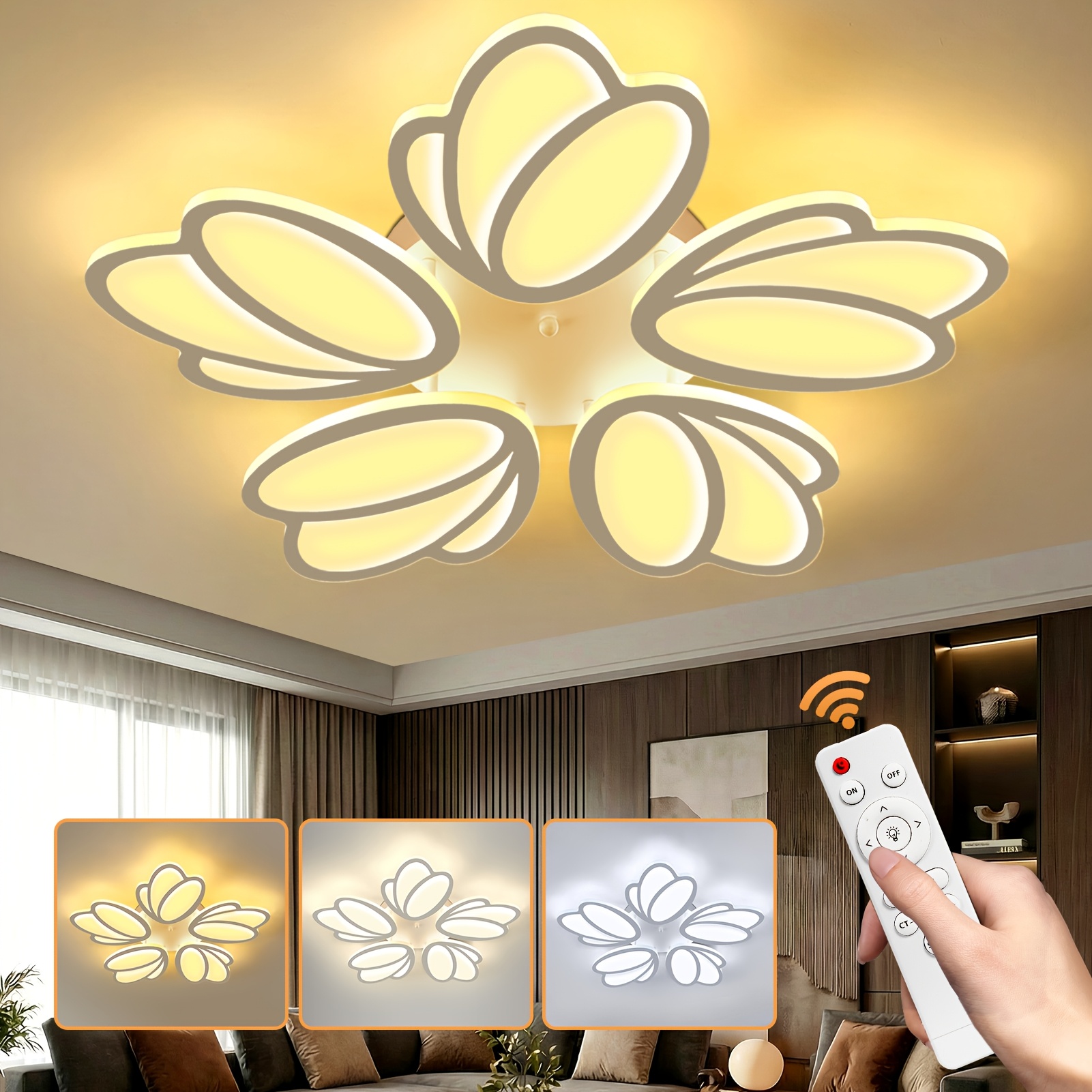 TEMU 75w Led Ceiling Light Lamp With Remote, Adjust, Modern Chandelier Living Room Bedroom Pendant Light Modern Led Ceiling Light Fixture For Living