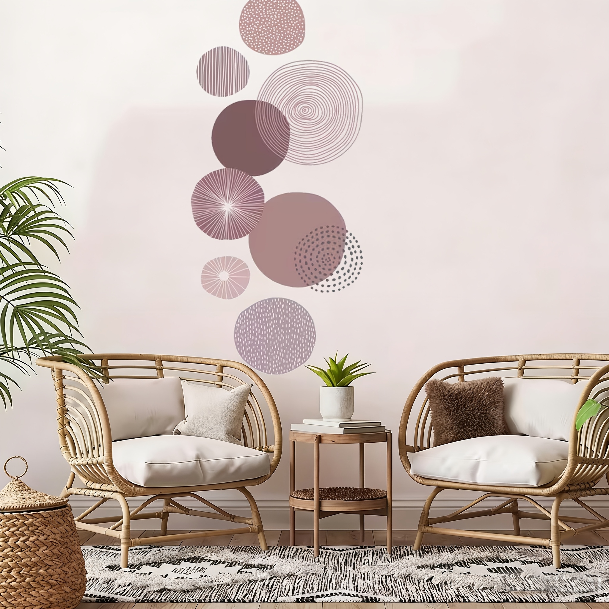 Image of Abstract Circular Stickers, Modern Bohemian Geometric Pvc Wall Stickers, Simple Wall Decal Boho Circular Decor For Bedroom Living Room Tv Background Decoration