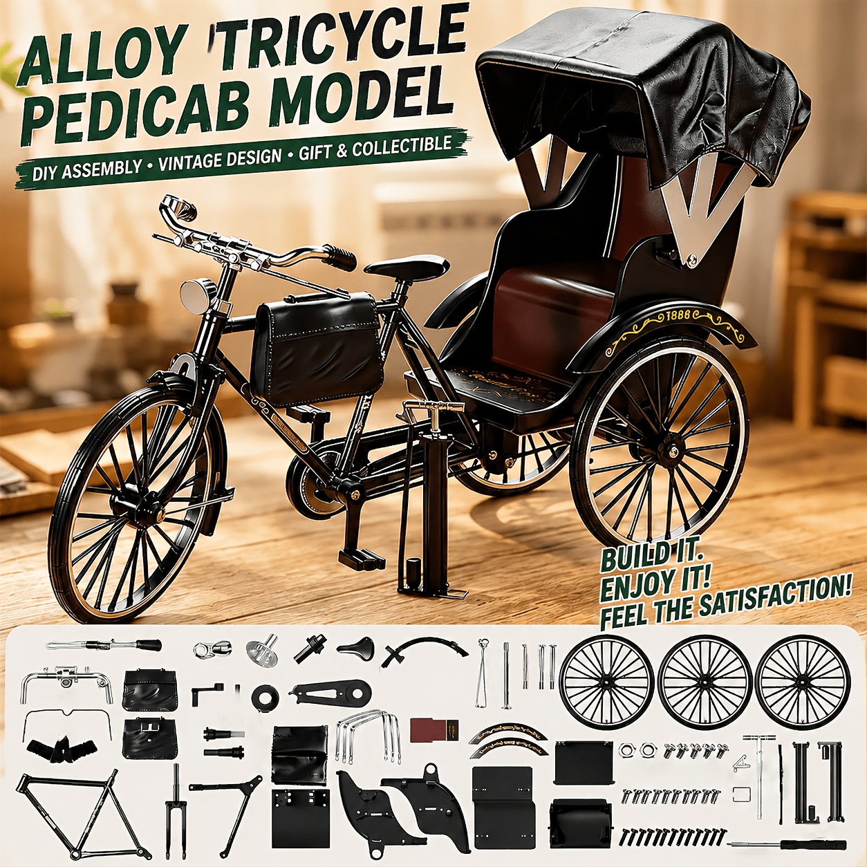 TEMU 80pcs Nostalgic Retro Alloy Tricycle Model Ornaments