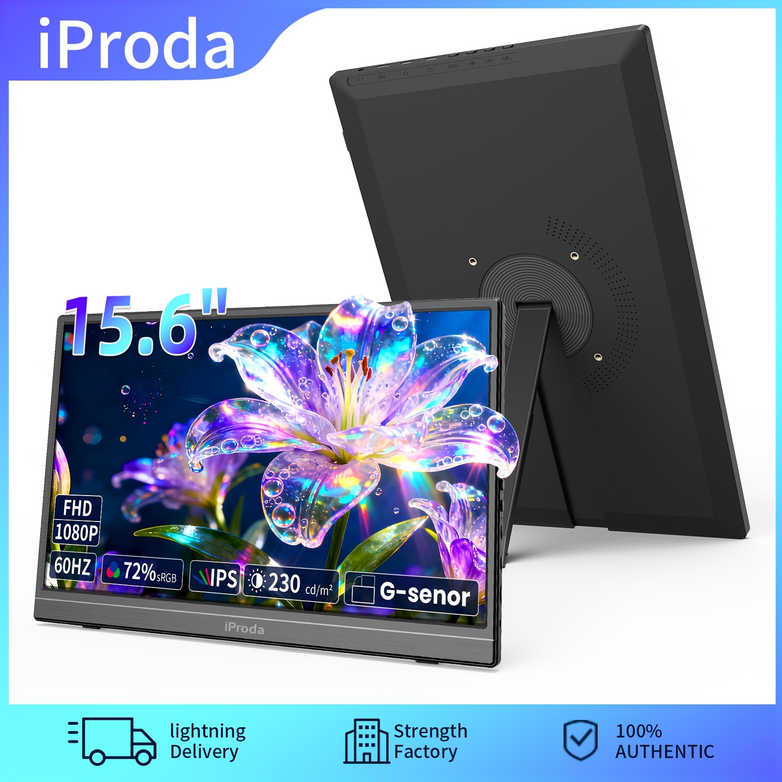 TEMU Monitor Portatile 15,6 Pollici con Supporto Integrato, IPS Gaming 1080P FHD, Frequenza di Aggiornamento 60Hz, per Laptop, Smartphone, Console di