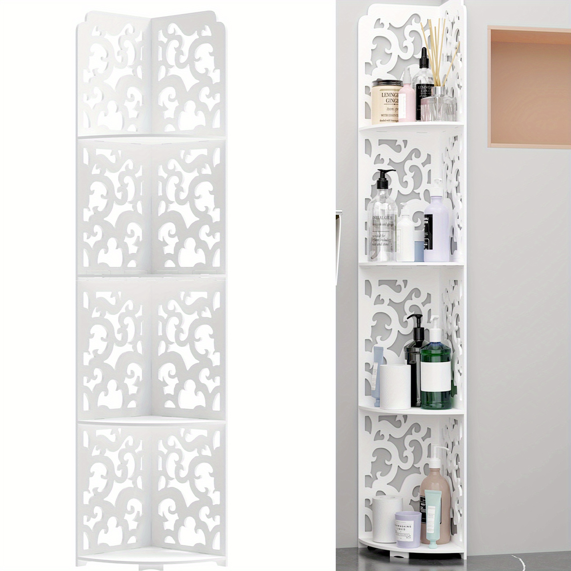 TEMU 4 Tier Corner Shelf, 113cm Bathroom Storage Cabinet, Bookshelf Display Shelves Rack For Bathroom Living Room, Kitchen, Balcony, Small Space
