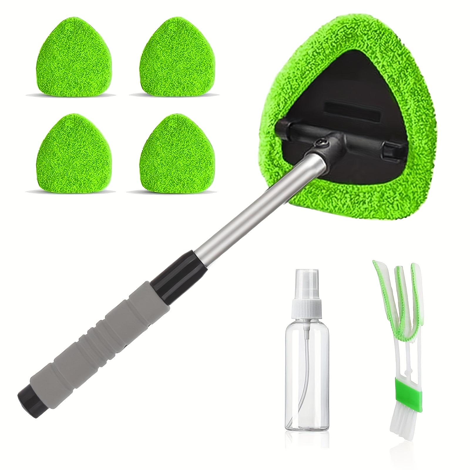 TEMU Windshield Cleaning Tools, An Interior And Exterior Glass Cleaning Set, Featuring 4 Reusable Microfiber Pads With A Telescopic Handle, Suitable
