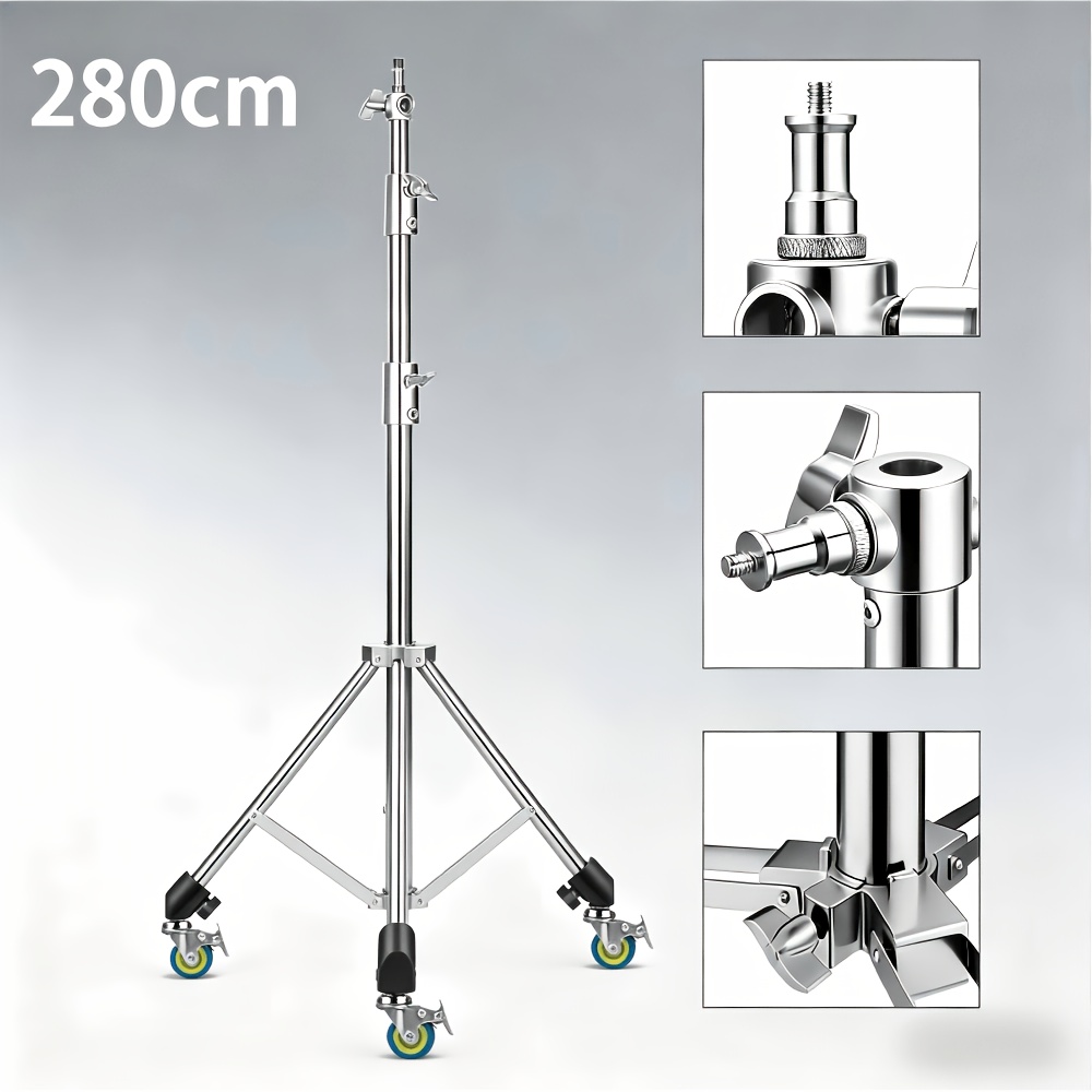 2.8m Stainless Steel Light Stand + 3 16-22mm Wheels