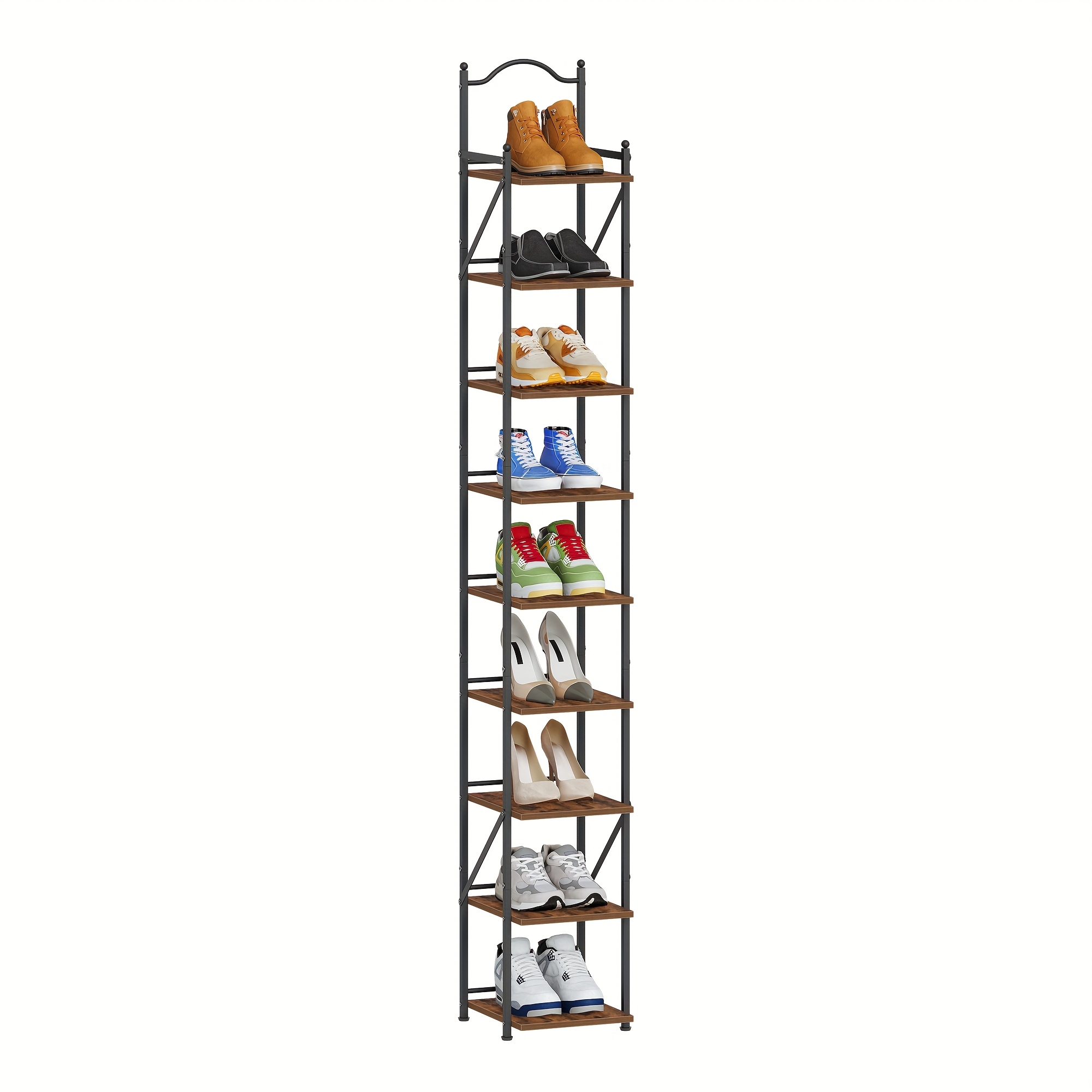 TEMU Étagère à chaussures , 9 niveaux, étagère à chaussures étroite, 2 réglables, de place pour , , , marron/blanc