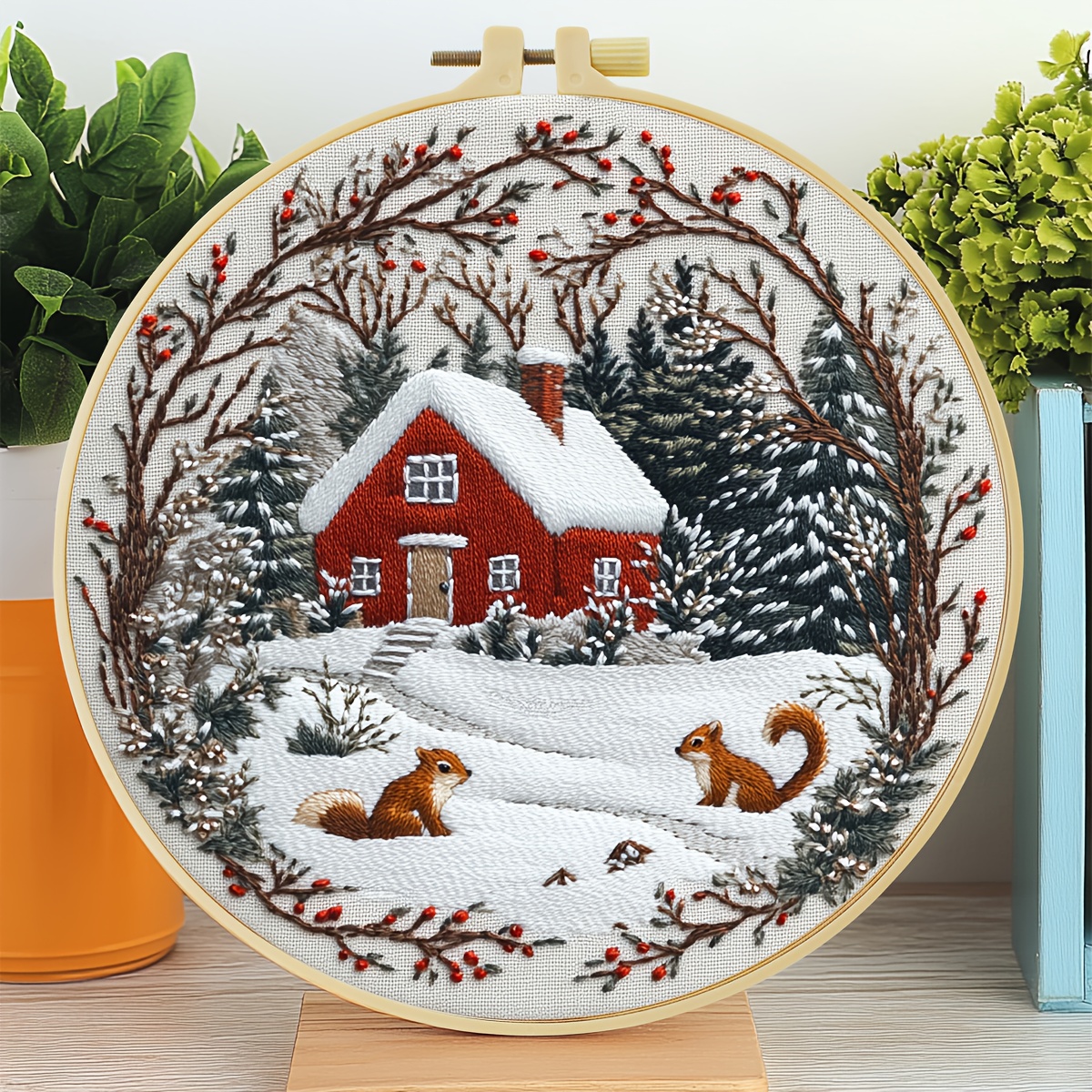 TEMU Embroidery Set, 15x15cm/5.9x5.9 Inches, 20x20cm/7.9x7.9 Inches, About Christmas, Winter Patterns, Handmade Diy Embroidery Set, Suitable For