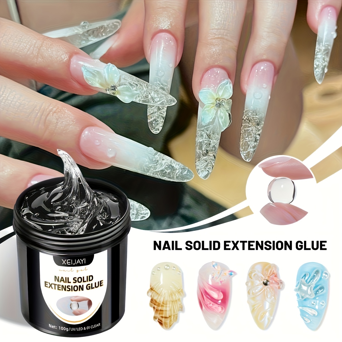 Image of 100g Of Transparent Extension ---large Capacity Can Of Transparent Nail Extension, Long-lasting Reinforcement, Sticky Nail Gel, Not Easy To Damage Nails, Solid Extension, Nail Gel, Nail Polish