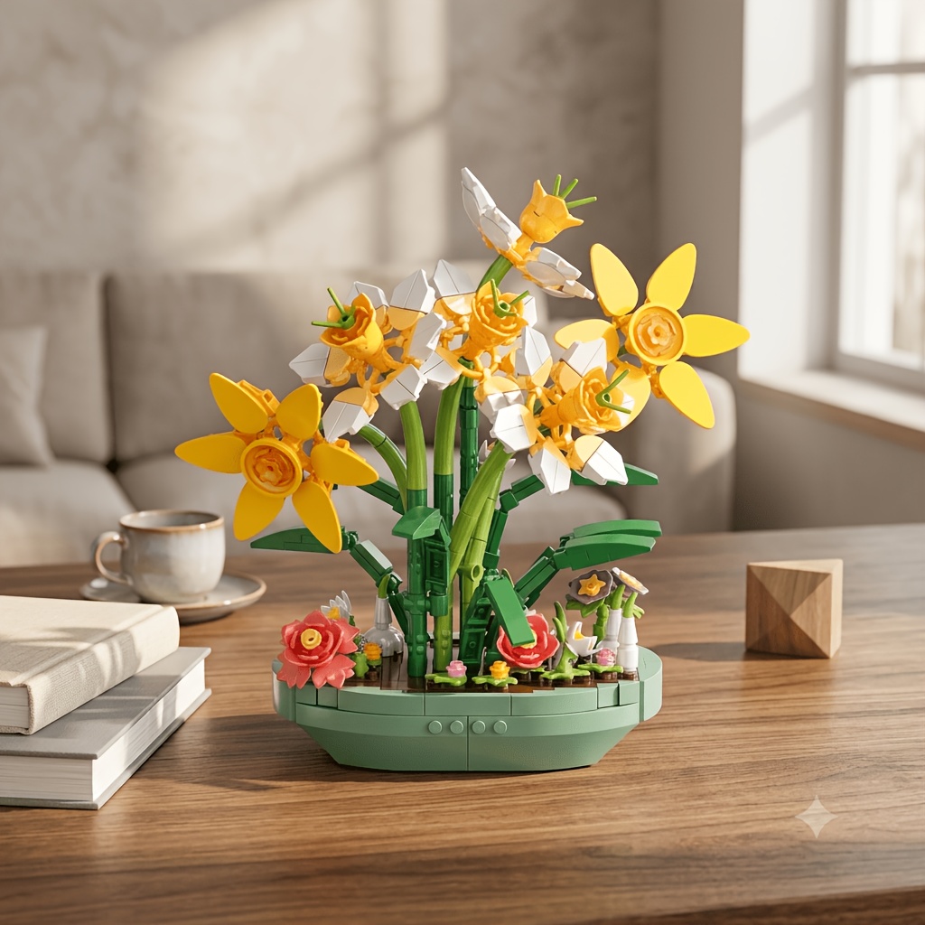 Narcissus Bonsai Building Blocks Assembly Toy, 3D Puzzle Flower Pot Model