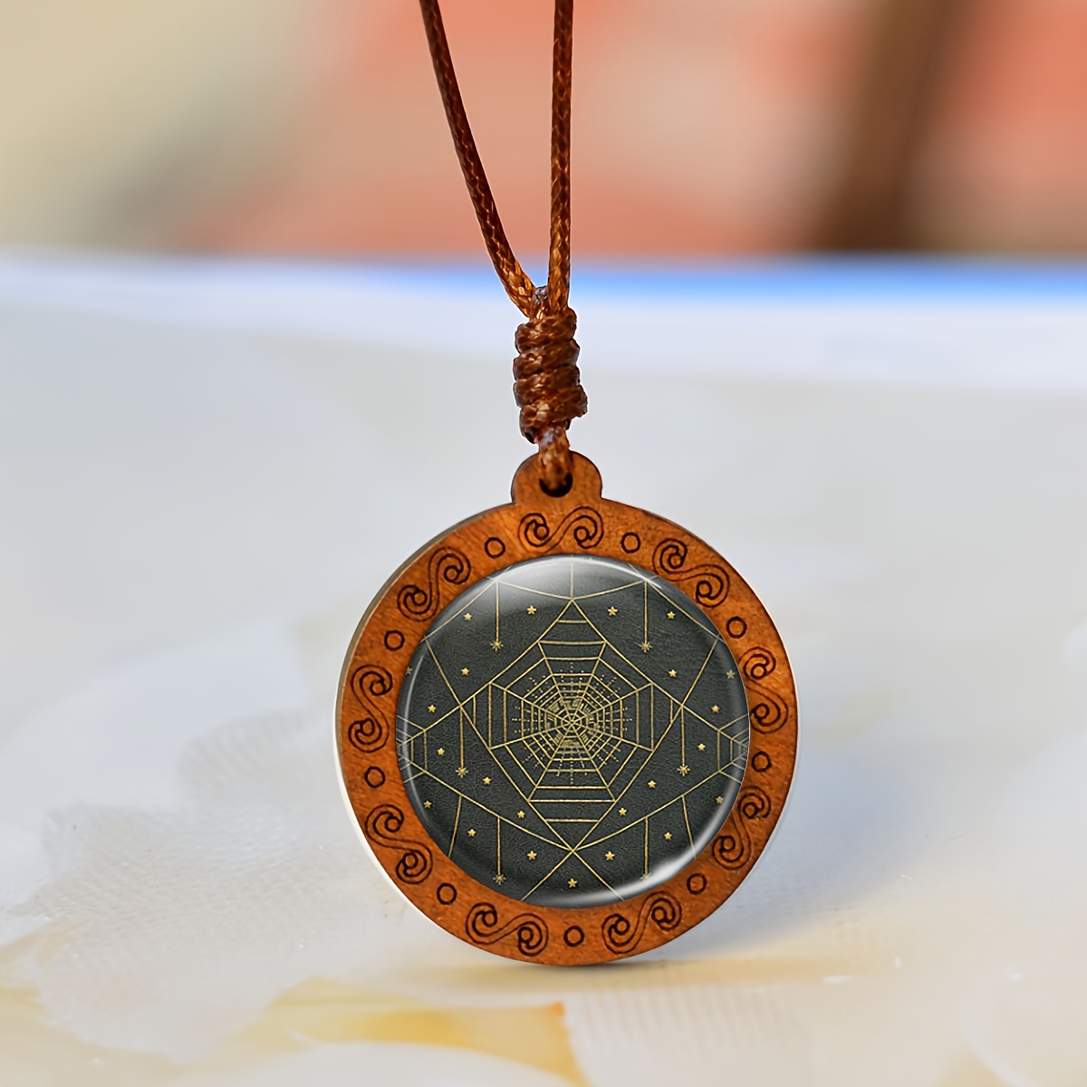 Handmade Wooden Geometric Pendant Necklace, Unisex Gift