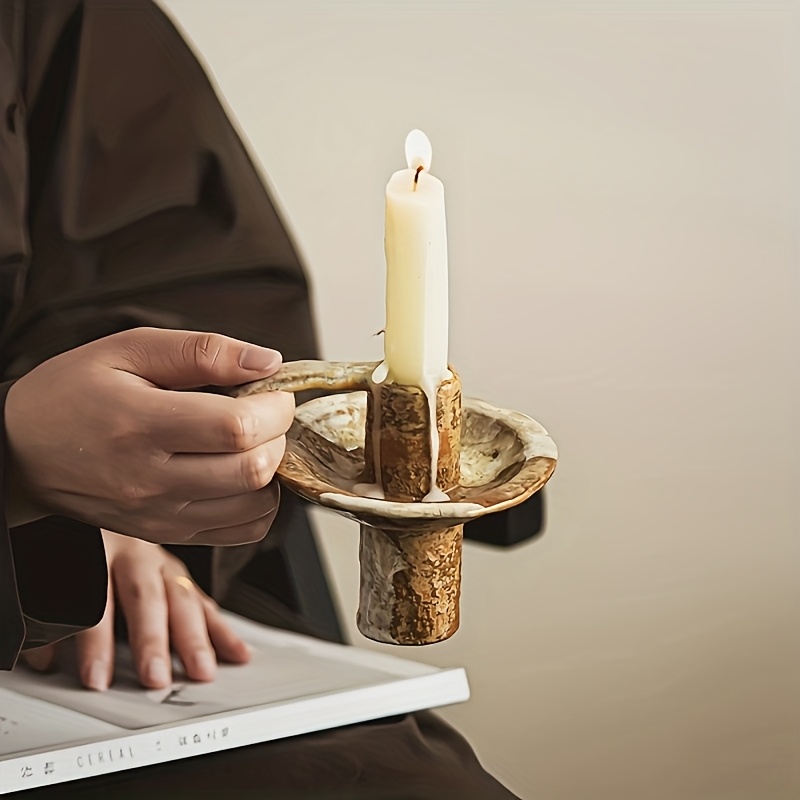 Handcrafted Retro Ceramic Candlesticks with Kiln Texture and Transformation Techniques, Durable and Beautiful, Suitable for Home and Homestay Use, Helping to Create a Warm Atmosphere