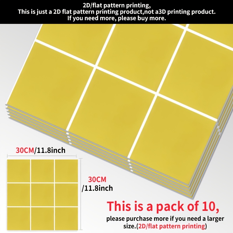 TEMU 10pcs 2d Square Yellow Self-adhesive Vinyl Floor Stickers, 30.0×30.0cm, Easy To , For Bedroom, Living Room, Bathroom, Kitchen Home Floor