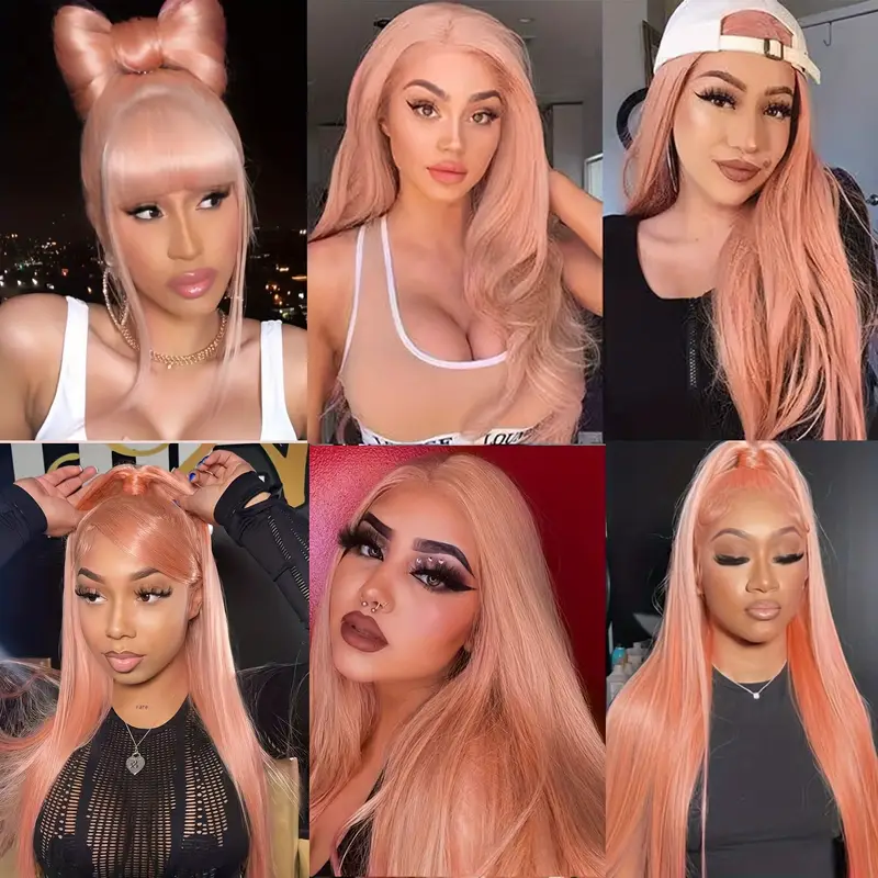 13 4 long pink straight lace front wigs long straight pink wigs heat resistant for women for cosplay christmas halloween 26 inch details 1