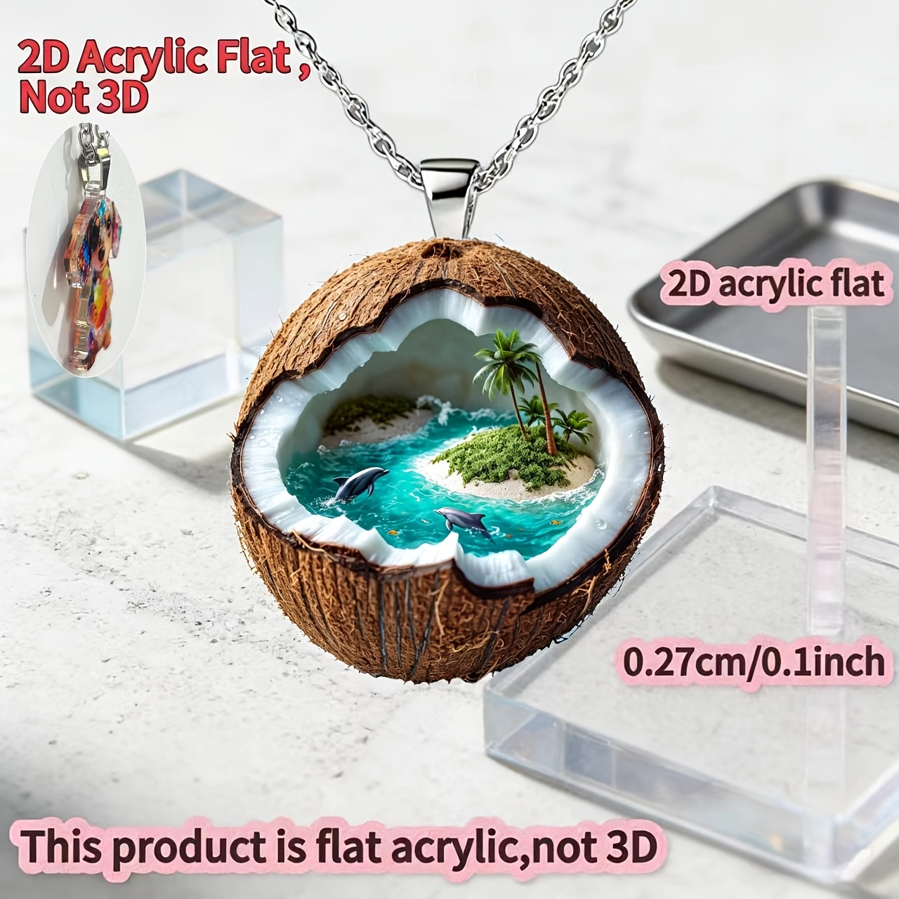 2D Acrylic Coconut Landscape Pattern Women's Necklace