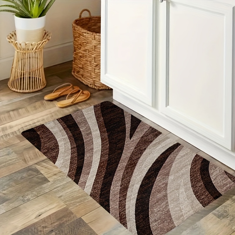 TEMU 1cm Thick Kitchen Rugs, Brown Striped Pattern, Non-slip Mat, Suitable For , , And Home Decor, Durable And Thick, An For Kitchens, Living Rooms,