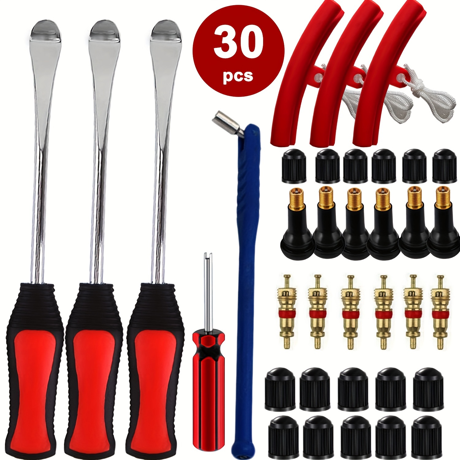 Tire Iron Short 30pcss Set 30pcs Tire Spoon - Heavy Duty Steel Tire Changing Tools For Motorcycles, Bicycles, Scooters And Lawn Mowers - No Charging, No Batteries, Easy To Assemble - Black And Red