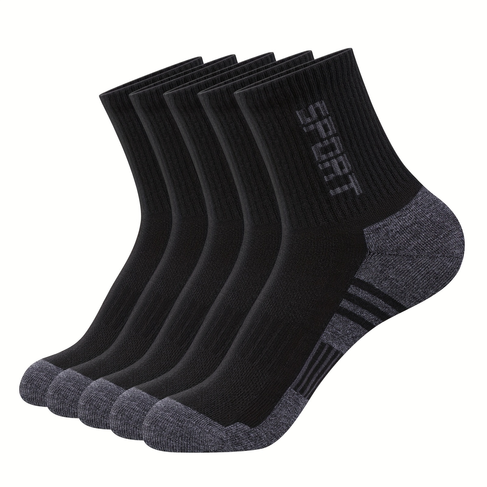 

5 Pairs Men' Color Mid Crew Socks, Comfy Breathable Soft Ankle Short Socks Quarter Sports Socks For Men's Outdoor Activities Black White