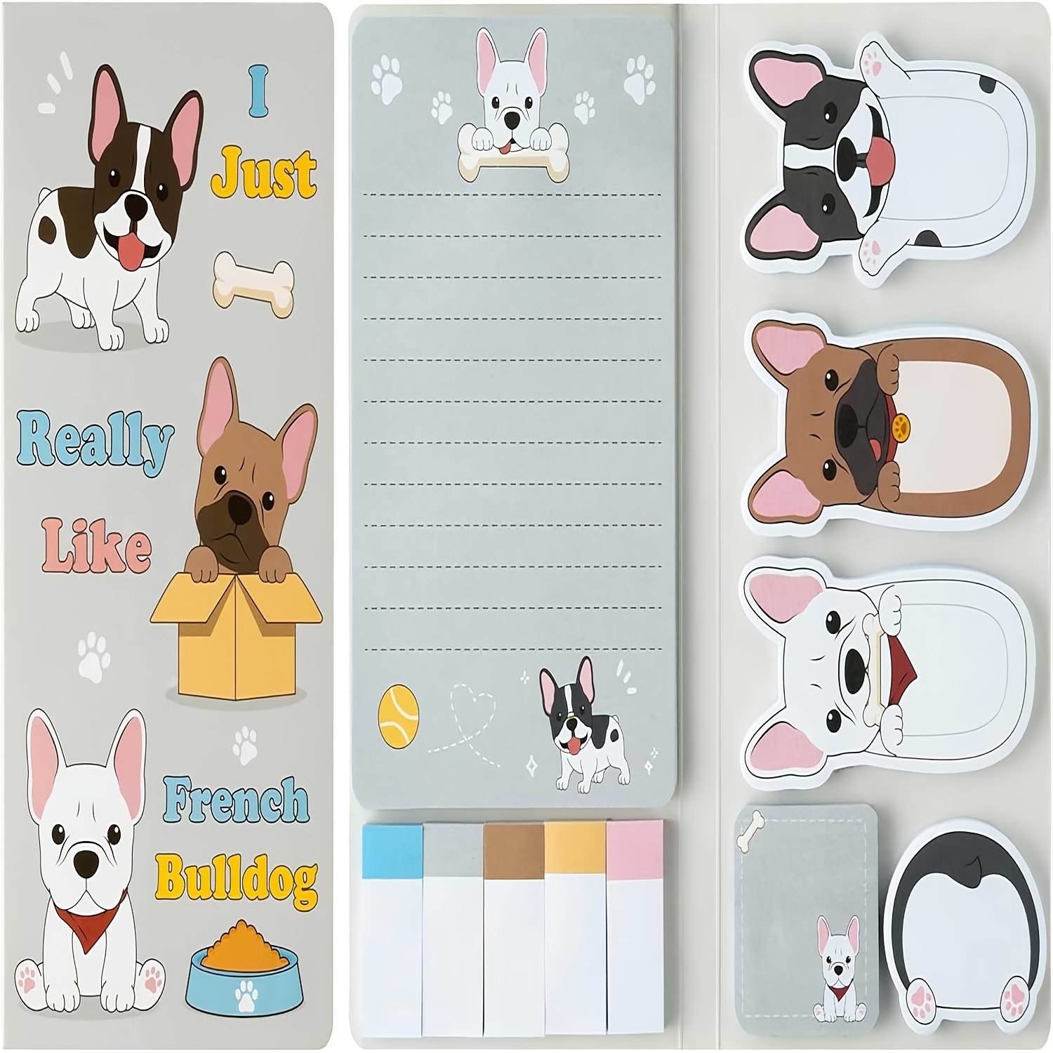 

550pcs French Bulldog Notes Set, Cartoon Dog Self-adhesive Memo Pads With Animal Dividers, Fit For Office And School Supplies, No Electricity Needed, Featherless, , Back To School