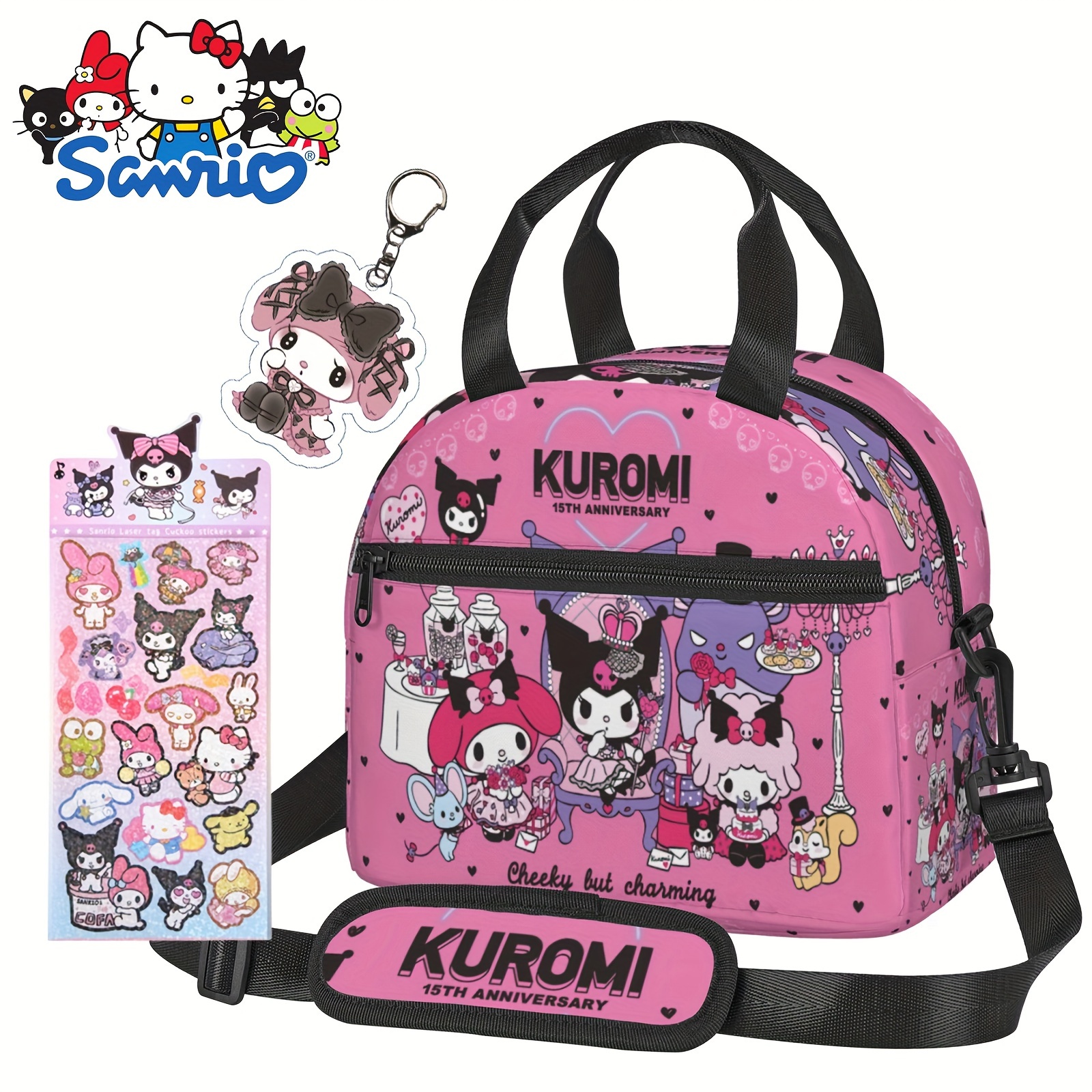 

Sanrio Authorized Kuromi Lunch Box Set Combination Cartoon Lunch Bag Kawaii Lunch Bag (one Lunch Box, 1 Sticker, 1 Keychain)