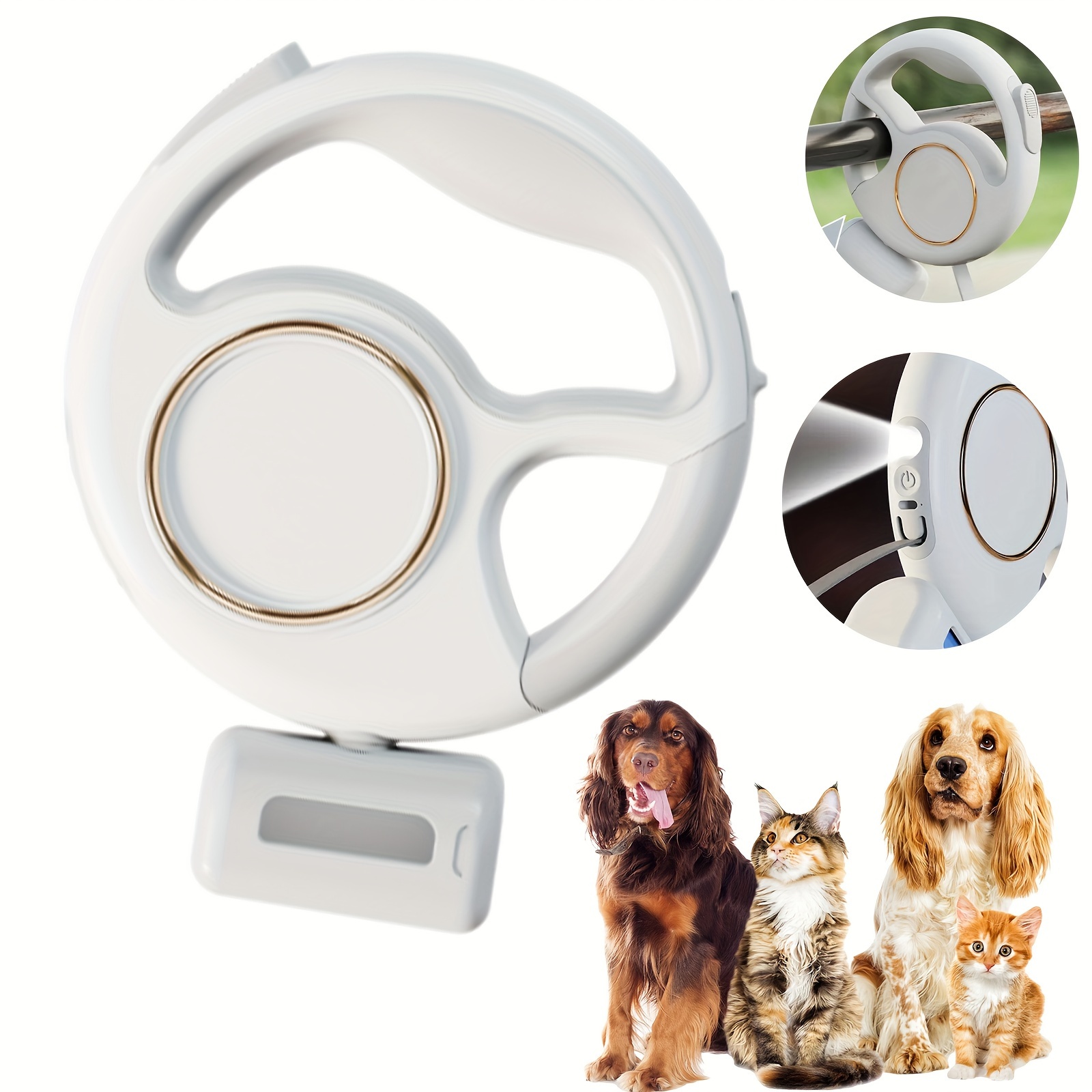 

Retractable Dog Leash 4 In 1 With Led Light & Dispenser & Fixed Hanging, 10 Ft Heavy Duty Dog Leash Retractable For Medium Large Dogs Up To 220lbs, 360°-free, 1 Button Brake & Lock (white)