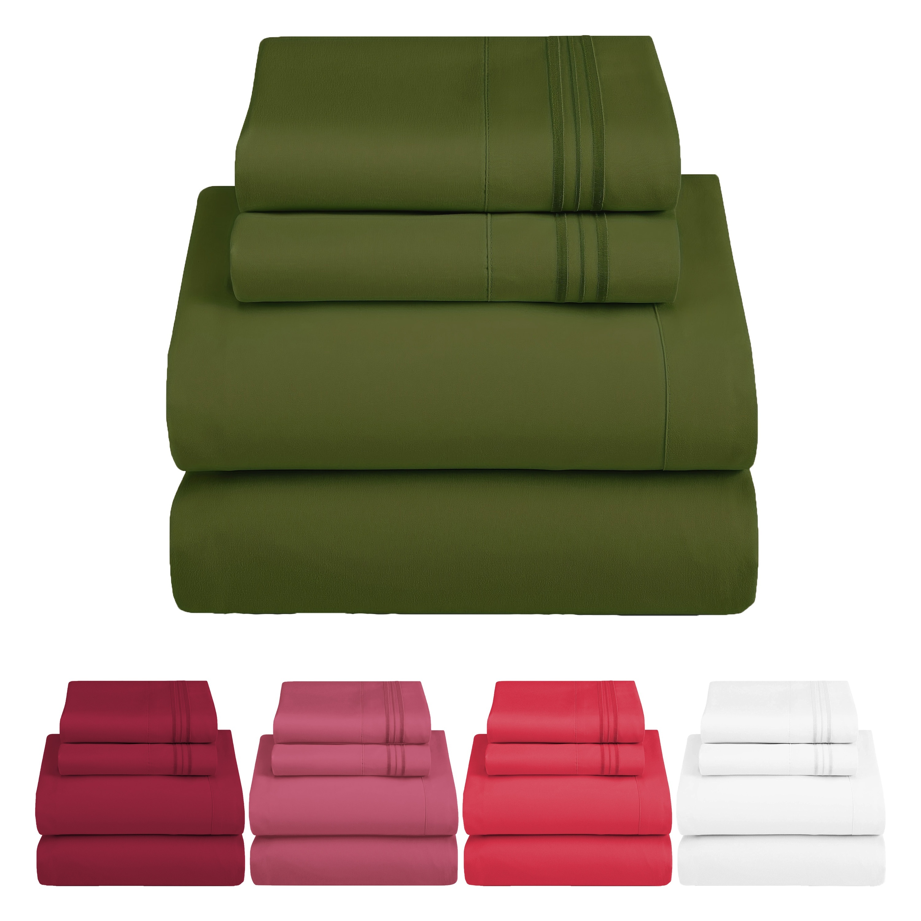 

3/4pcs Olive Green Embroidered Bed Sheet Kit (1 Flat Sheet + 1 Fitted Sheet + 1/2 Pillowcase)without Core