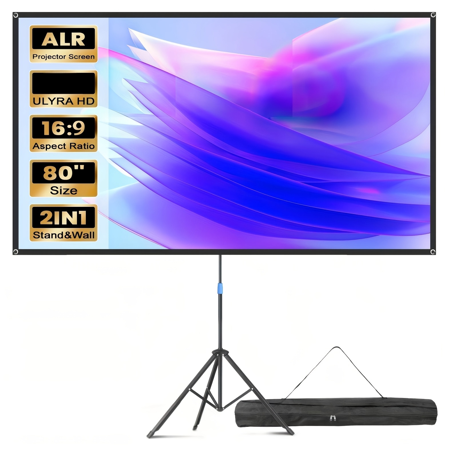 80 zoll alr beamerprojektorleinwand mit stativ, tragetasche, 2-in-1 wandmontage, höhenverstellbar,   16:9     projektion, für outdoor heimkino hinterhof kino gaming büro