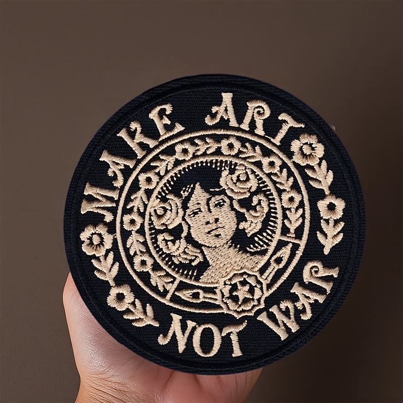 TEMU 1pc/4pcs Autocollants Patch Brodé Rétro "Créez , la Paix", Applique de Vêtements Brodée , Badges Cool à Coudre ou à Repasser pour Camping Air,
