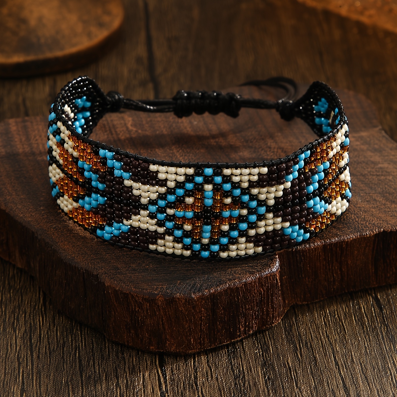 E-shop Reines handgefertigtes, perlenbesetztes Webarmband, Statement-Armband im Boho-Stil, Retro-Braun- und Blau-Webarmband, Damenmode-Armband,