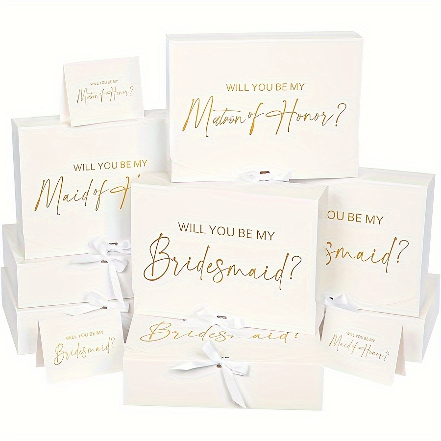 

Elegant White Bridesmaid Boxes for Wedding and Bridal Shower - Set of 8 with Sturdy Ribbons