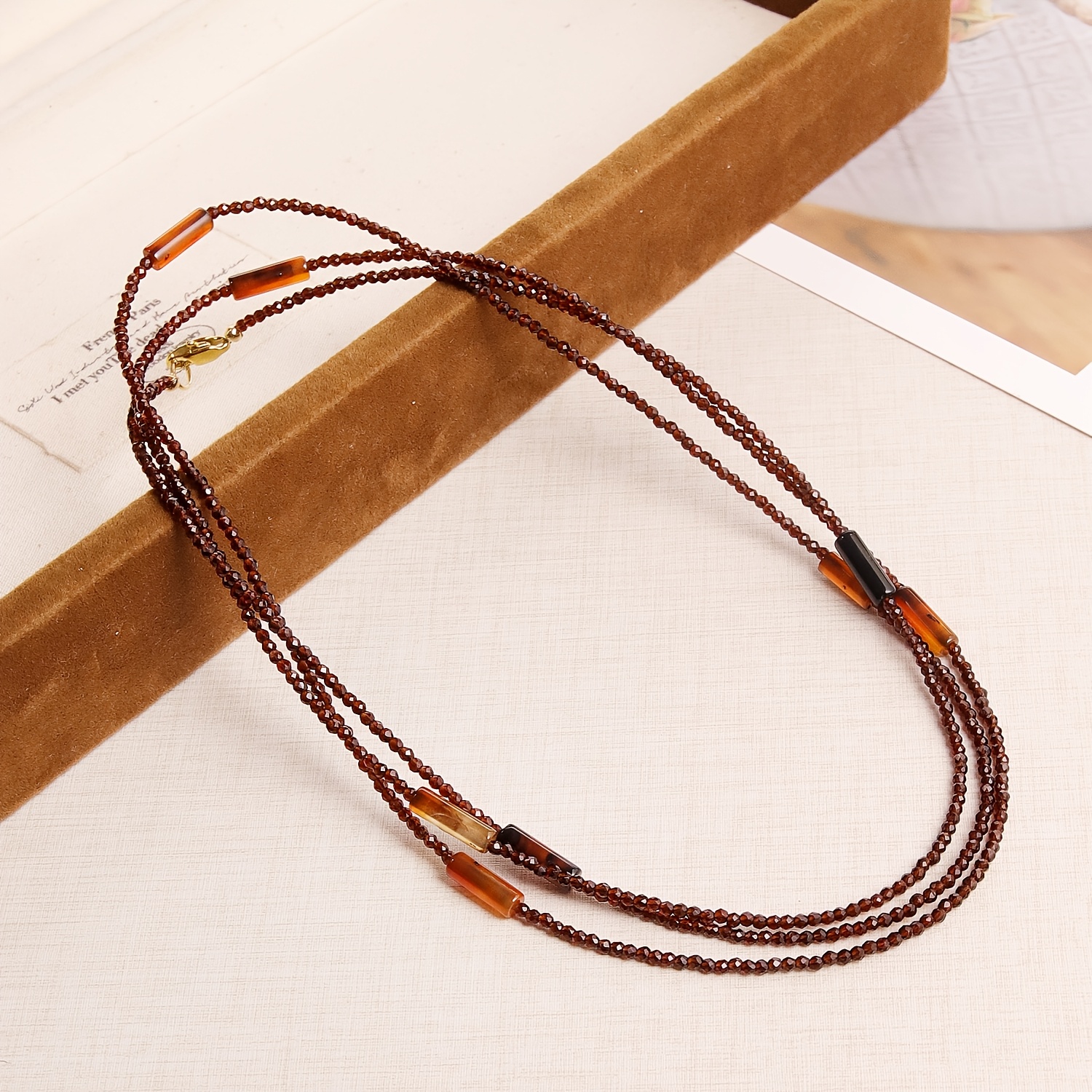 TEMU 1pc Natural Stone Accessory - Vintage Agate, Long Necklace/bracelet Choker Sweater Chain, Multi-layered Layering Niche High-end Fashion, Spring