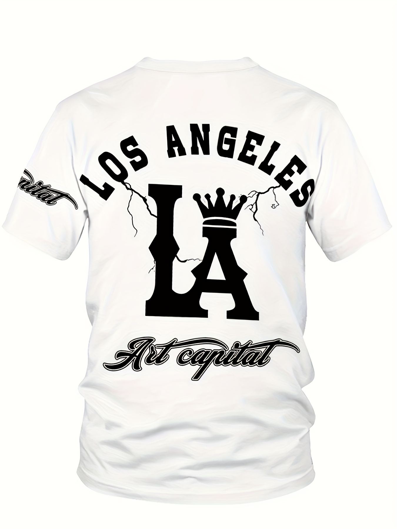 Men's Plus Size Los Angeles Graphic Print T-Shirt - 3D Crown Design, Stretch Polyester-Spandex Blend, Lightweight 150gsm, Machine Washable Casual Streetwear Tee, Sporty Tshirt | Urban Fashion | Smooth Texture Shirt, PLUS SIZE
