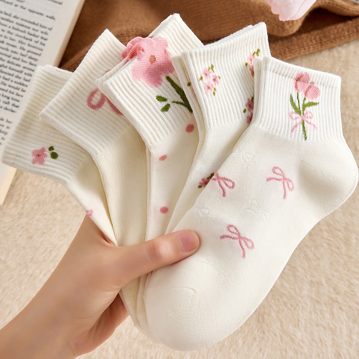 Image of 5 Pairs Of Children' Color Casual Floral Mid-calf Socks
