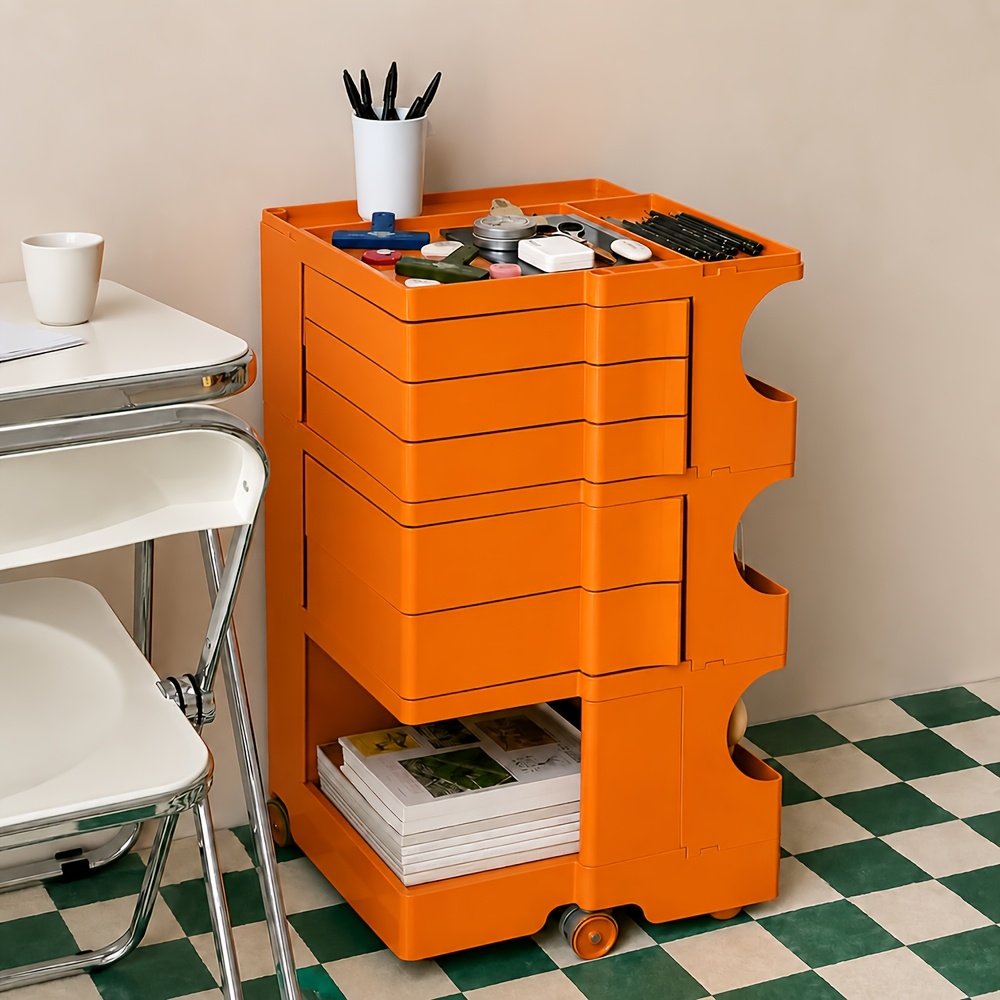 Image of Modular Wheeled Side Cabinet With Drawers And Open Shelves, Movable Bedside Table/sofa Side Table, Suitable For Space- Storage Cabinets In Bedrooms, Living Rooms, And Offices