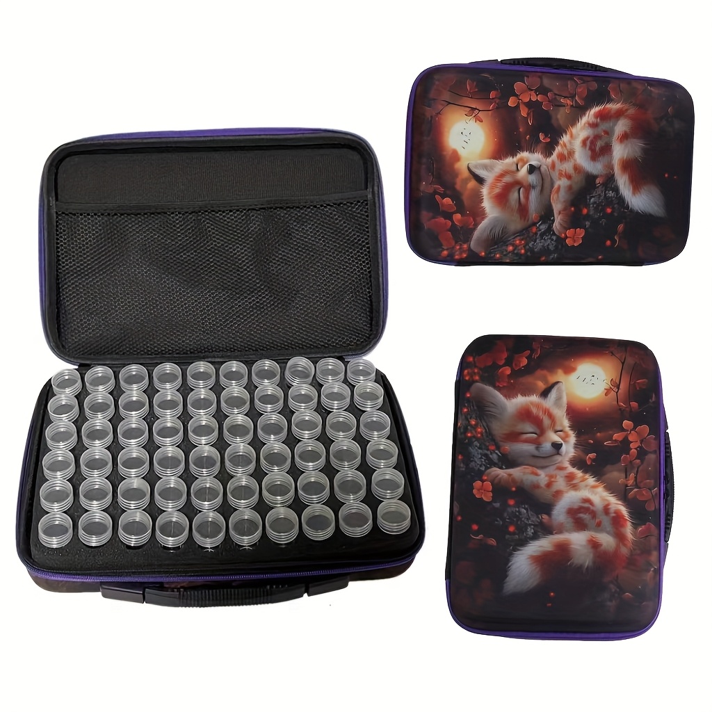 Image of A New Storage Box Featuring A Fox Design, Of Holding 60 Round Bottles. It With Set Of Tools For Diamond Painting And Is Ideal For Organizing Embroidery Supplies, Nail Art Materials, Crafts
