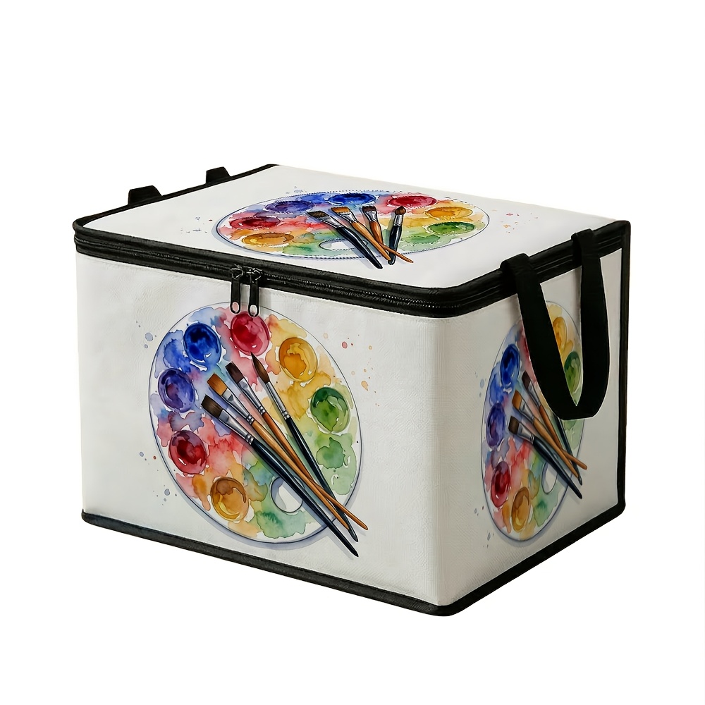 TEMU 1pc Large Capacity Foldable Organizer With Lid,artistic Watercolor Palette-paint Brushes Set Reinforced , Storage Bin For Warehouse Storage