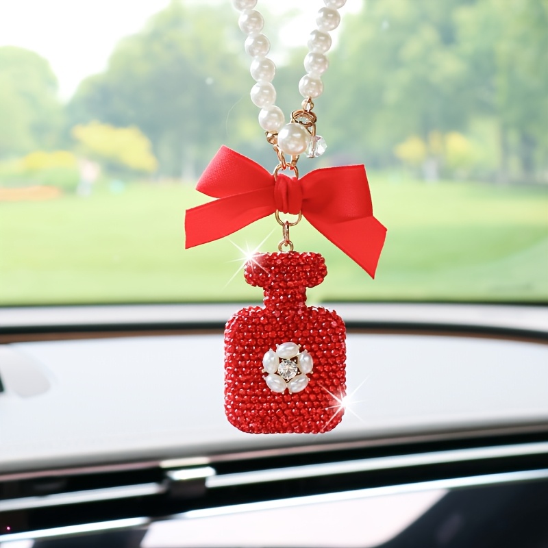 elegant black bow pearl car hanging ornament sparkling crystal perfume     metal   car mirror or keychain ideal gift accessory car mirror decor Product details 5