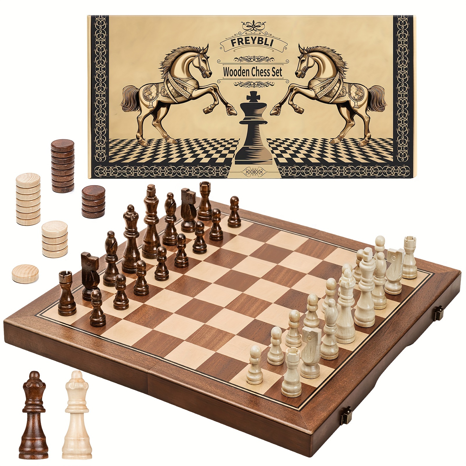 

Wooden Chess Board Set For Adults Professional, Handcrafted 15 Inch (2 In 1) Chess And Set, 2 Extra Queens, Gift Package