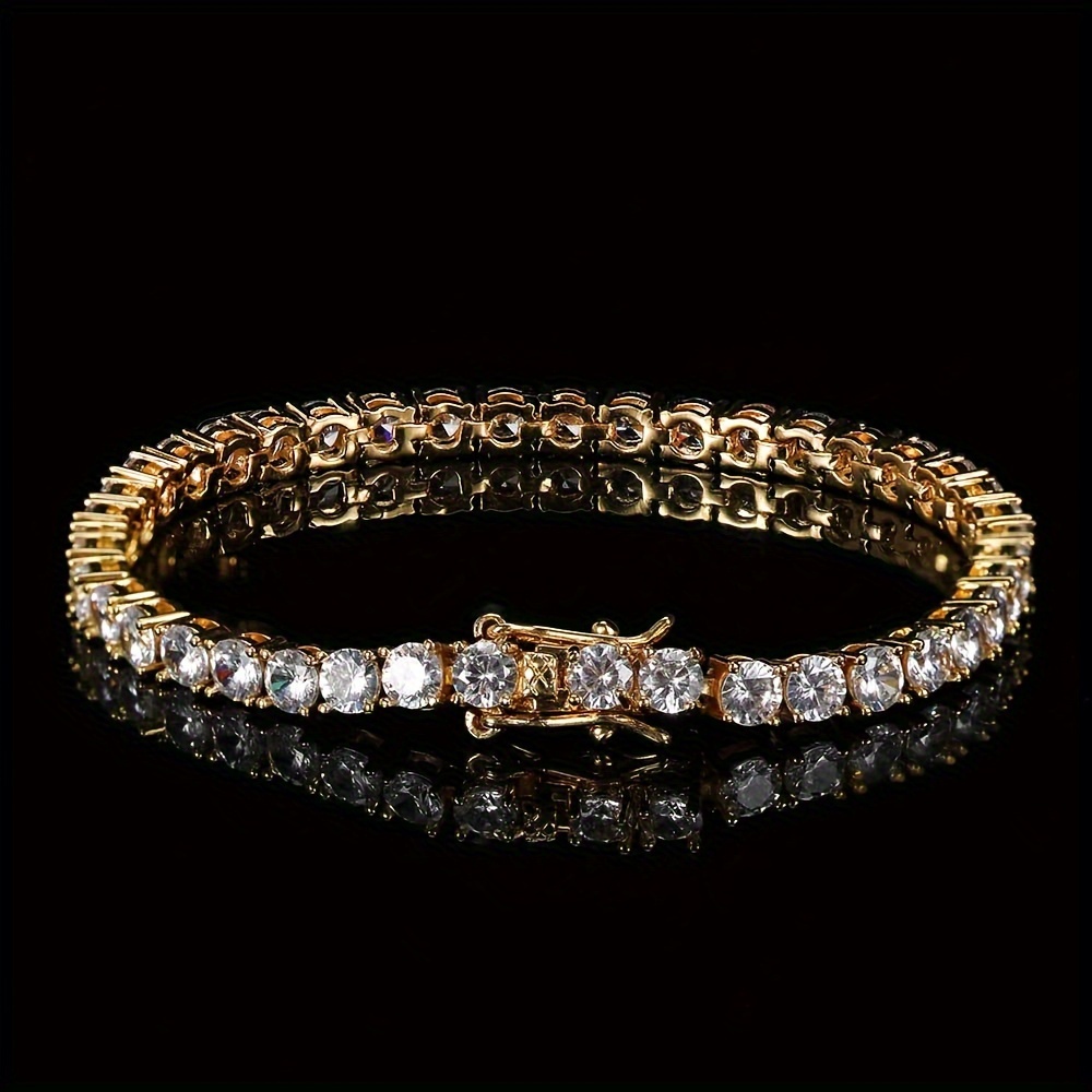 TEMU Stylish Men's Bracelet Featuring Chain With Synthetic Zirconia Oxide, From Copper And Designed For Hip-hop Fashion