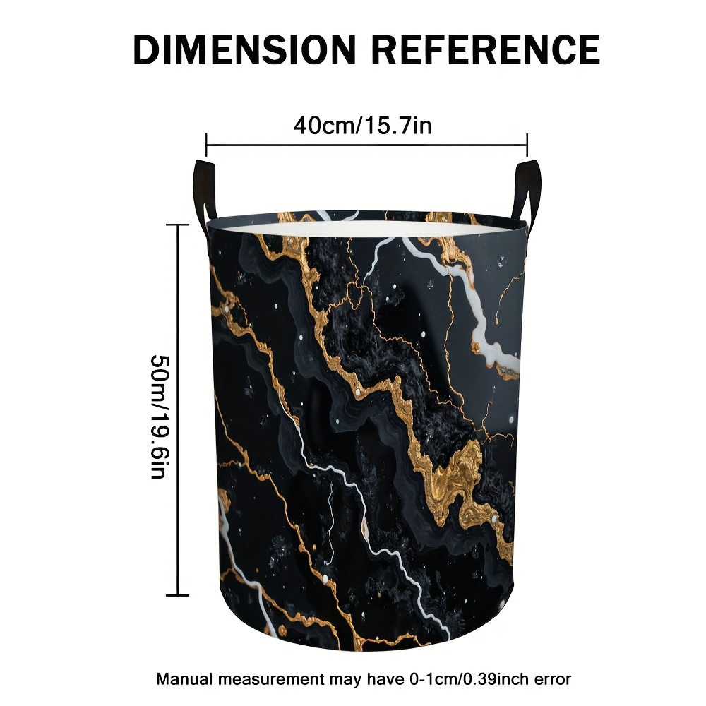 TEMU 1 panier à linge surdimensionné avec veines de marbre doré - Poignée et ronde - de place pour chambre à coucher, salon, paniers d'étagère