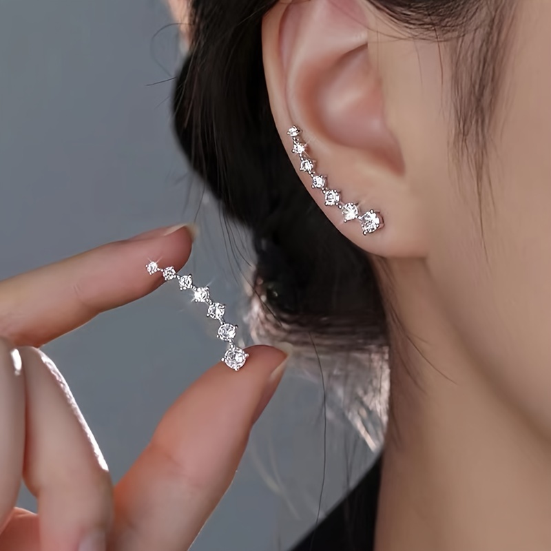 

[lightweight Design] Elegant Starry For Design Stud Earrings - Chic Alloy With Sparkling Rhinestone Row, Everyday