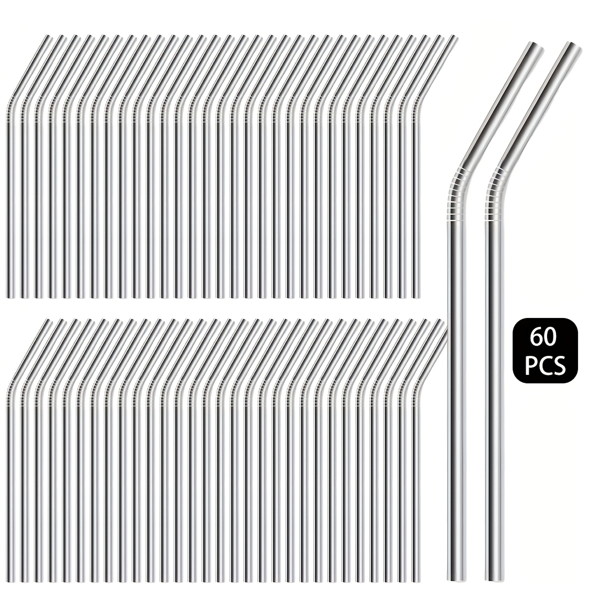 60-pack Of Reusable Stainless Steel Straws, , Beverage Stirrers, Large Pack, Durable, , 21.5cm, Suitable For Holiday Parties, Weddings, Beach, Kitchen Utensils (dishwasher Safe).
