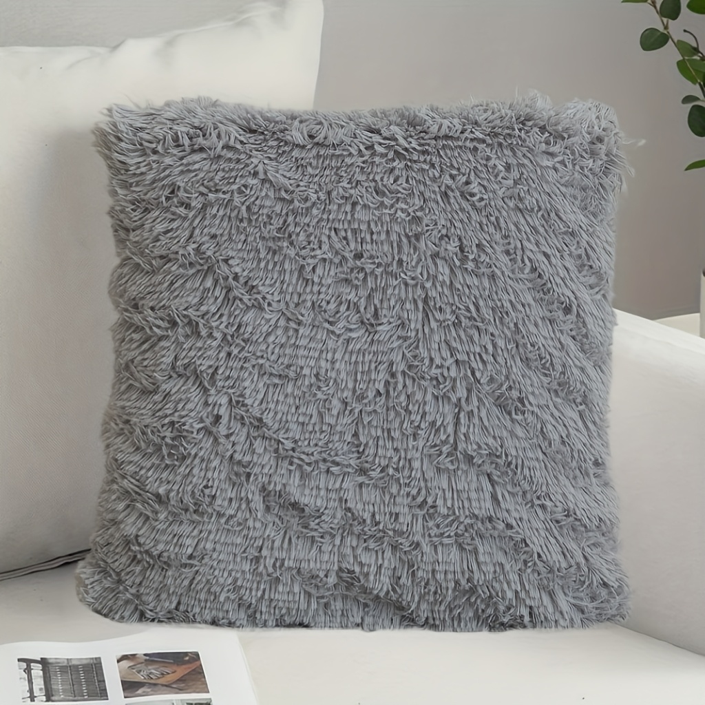 TEMU Fluffy Artificial Plush Throw Pillow Cover, Luxurious Decoration Solid Pillowcase, Suitable For Various Occasions Like Bedroom Bedding, Home