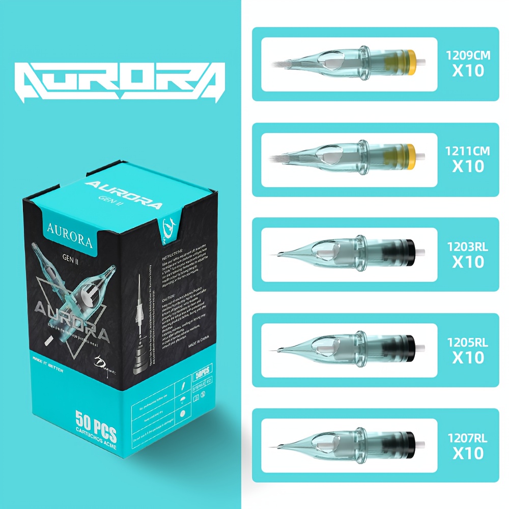 Image of Aurora Tattoo Needle Mixed Model 50pcs Set (1203rl*10, 1205rl*10, 1207rl*10, 1209cm*10, 1211cm*10), (1203rl*10, 1205rl*10, 1207rl*10, 1209rl*10, 1211rl*10)