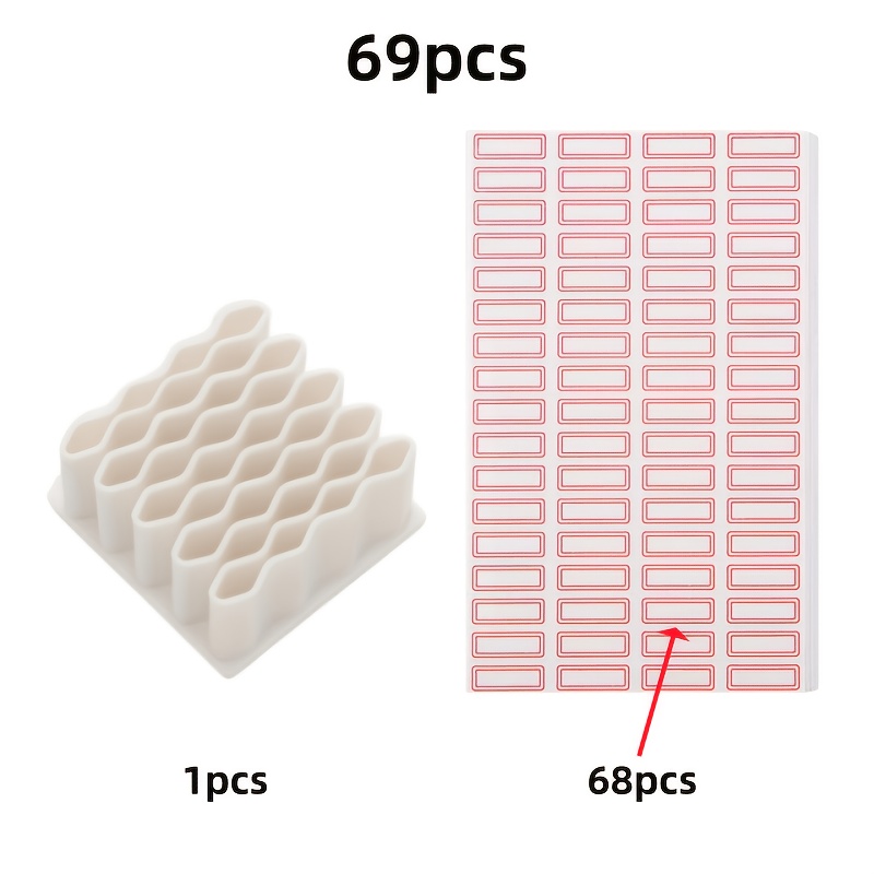 TEMU 69pcs Set Includes 1 Storage Box + 68 Label Stickers, Ointment Storage Box, Vertical Storage Rack, Sturdy And Durable With Labeled Compartments,