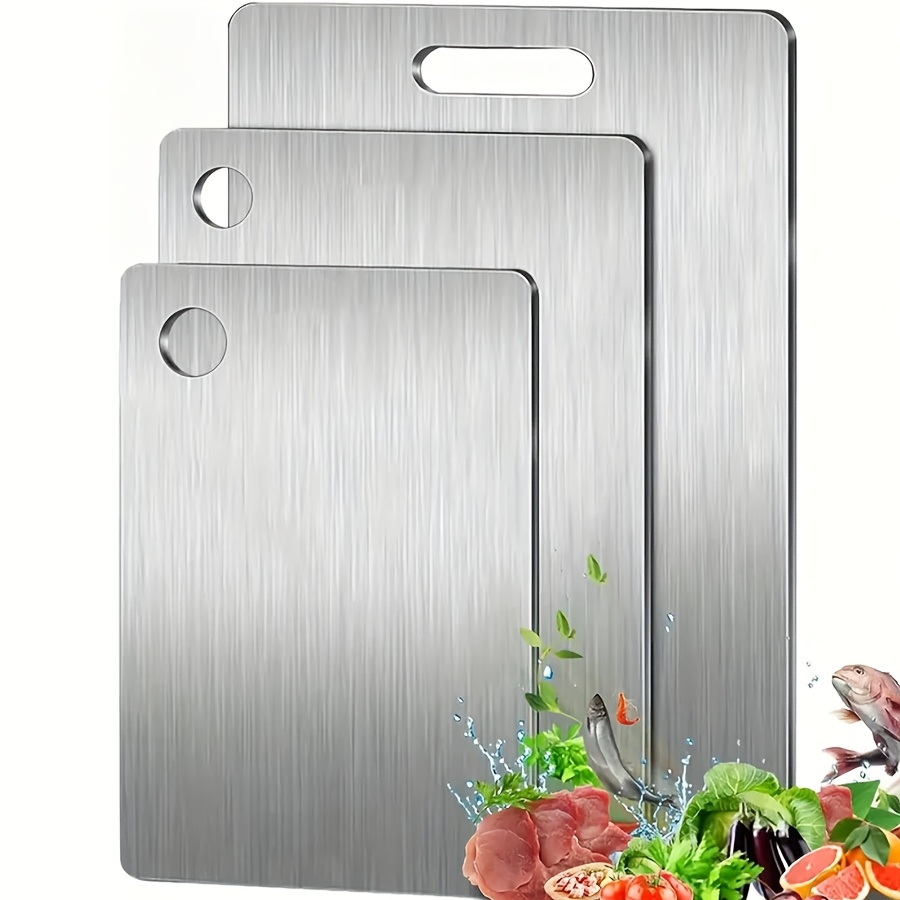 TEMU Home Stainless Steel Cutting Board 3pcs Set: Food-grade Material, Easy-, Effortless Slicing Of Fruits, Vegetables, Meats